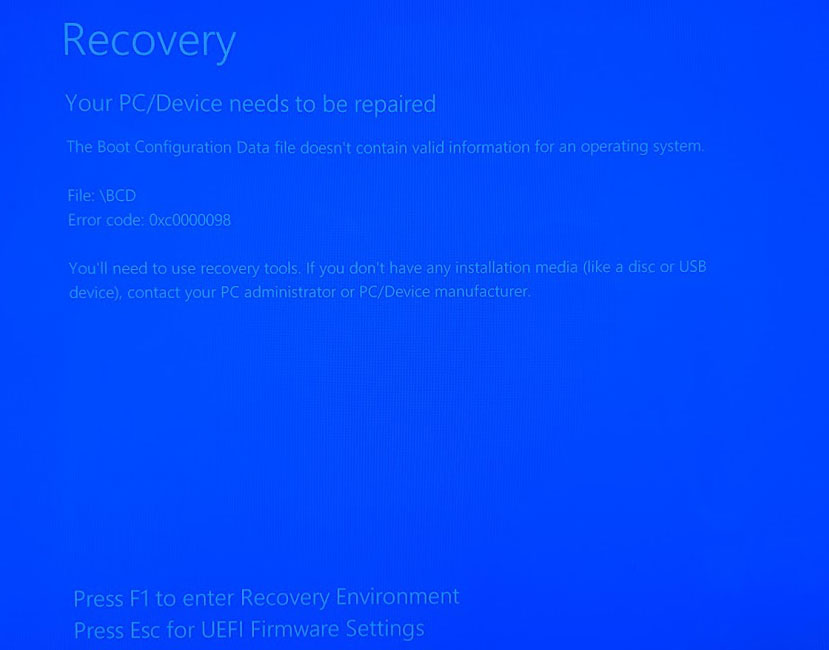 DELL 青い画面でRecovery　しかもできない？Windows10